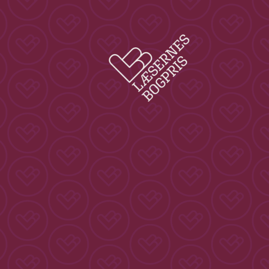 Logo for Læsernes Bogpris på bordeaux baggrund.