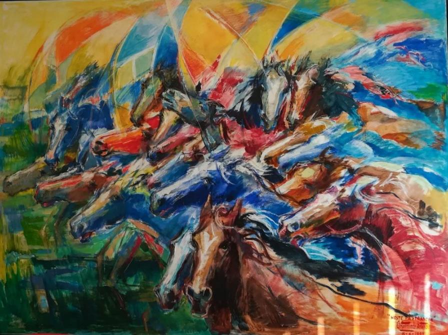 Maleriet "Heste på stranden" af Wistremundo Artero Báez.